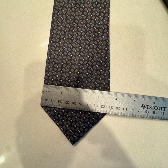 De Amanda Tie Geometric Gray 100% Silk Handmade Abstract Vintage Necktie - Picture 6 of 6